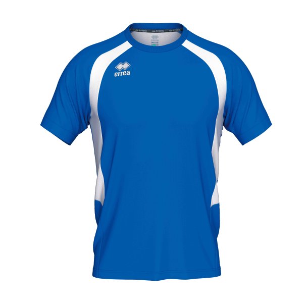 Adrien spillertr�je i bl� med hvid kontrast, raglan�rmer og Erre�-logo p� brystet.