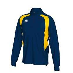 Unisex tr�ningstr�je med half-zip i m�rkebl� med gul detalje.