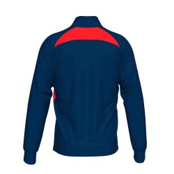 Unisex tr�ningstr�je med half-zip i m�rkebl� med r�d detalje.