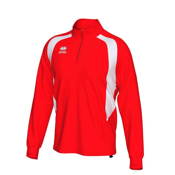 Unisex tr�ningstr�je med half-zip i r�d med hvid detalje.