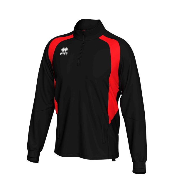 Unisex tr�ningstr�je med half-zip i sort med r�d detalje.
