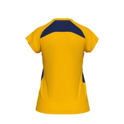 Anika dame spillertr�je i recycled polyester &ndash; gul med m�rkebl� detalje og slank pasform.