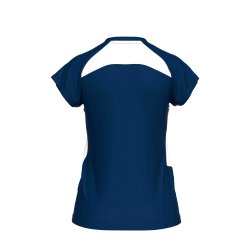 Anika dame spillertr�je i recycled polyester &ndash; m�rkebl� med hvid detalje og slank pasform.