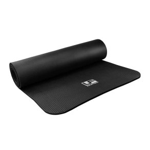 Sort Urban Fitness fitnessm�tte 10 mm i NBR, 183 x 61 cm, med ekstra polstring og skulderrem til fitness, pilates og hjemmetr�ning.