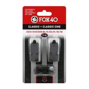 Fox 40 Whistle Twin Pack med Classic og Classic CMG dommerfl�jter samt lanyard