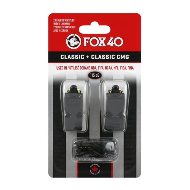 Fox 40 Whistle Twin Pack med Classic og Classic CMG dommerfl�jter samt lanyard