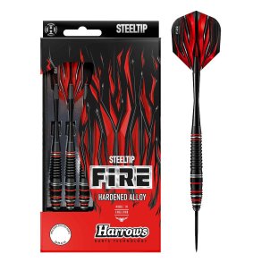 Harrows Fire High Grade Alloy steeltip dartpile med sort barrel, r�de og s�lv detaljer samt Fire flights og Speedline shafts