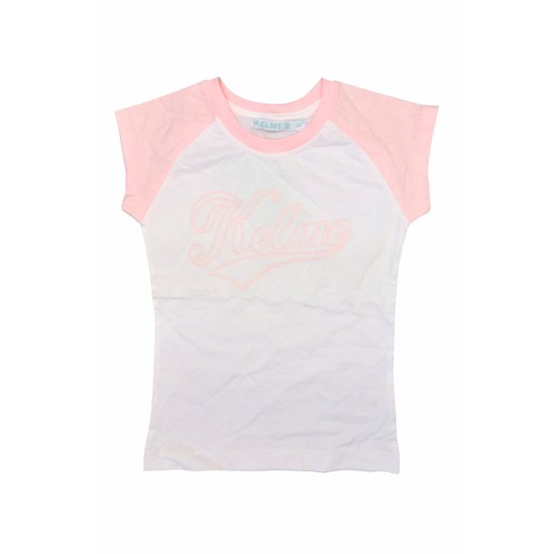 Kelme b�rne T-shirt i hvid med lyser�de �rmer og tryk foran, 100 % bomuld.