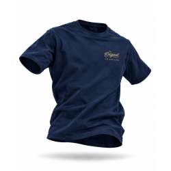 Alt-tekst: M�rkebl� An Original Graduate T-shirt fra Hellerup Sport med lille guldlogo p� venstre bryst.