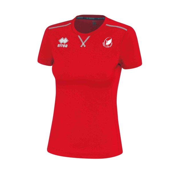 R�d Erre� Marion tr�nings-T-shirt til damer med Rugby Club Odense klublogo p� venstre bryst, rund hals og taljeret pasform
