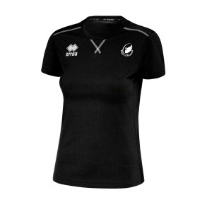 Sort Erre� Marion tr�nings-T-shirt til damer med Rugby Club Odense klublogo p� venstre bryst, rund hals og taljeret pasform
