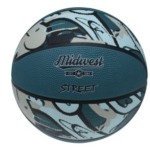 Bl�, sort og gr� Midwest Street Basketball i performance-gummi til streetbasket, tr�ning samt indend�rs og udend�rs brug.