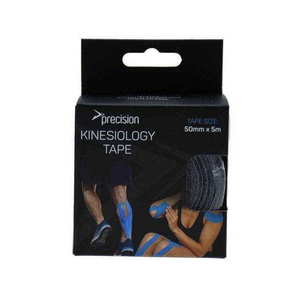 Sort PFAS-fri Precision Kinesiology Tape 5 cm x 5 m i �ndbar bomuld med hypoallergen kl�ber til sport og tr�ning.