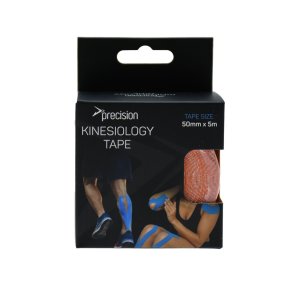 Orange PFAS-fri Precision Kinesiology Tape 5 cm x 5 m i �ndbar bomuld med hypoallergen kl�ber til sport og tr�ning.