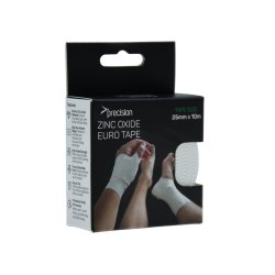 Precision Zinc Oxide Euro Tape 25 mm x 10 m, uelastisk sportstape til fingre, h�ndled og mindre led.