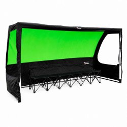 Precision Pro Team Shelter transportabel spillerboks og tilskuertelt med plads til 8 personer, vandafvisende konstruktion og beskyttelse mod vind og regn.
