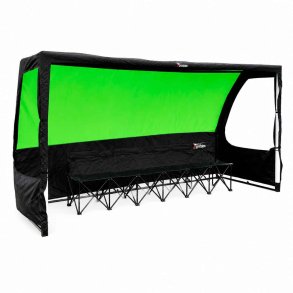 Precision Pro Team Shelter transportabel spillerboks og tilskuertelt med plads til 8 personer, vandafvisende konstruktion og beskyttelse mod vind og regn.