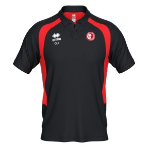 Black and red Olympiakos Erre� Arco polo shirt with small Olympiakos club logo on the front
