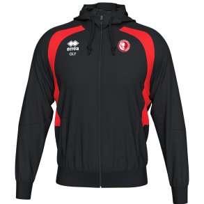 Black and red Olympiakos Erre� Aris full-zip hoodie with small Olympiakos club logo on the front
