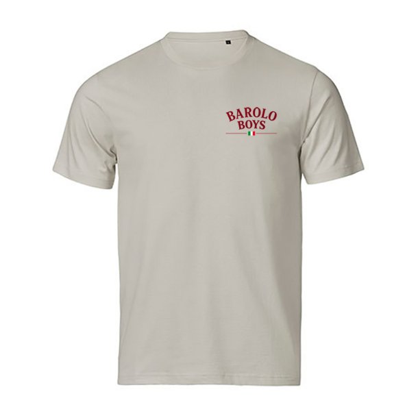 Cementfarvet Hellerup Sport Barolo Boys unisex T-shirt med bordeaux brystprint i 100 % OEKO-TEX� certificeret bomuld.