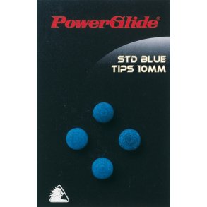 Powerglide Standard Hard 10 mm k�spidser i bl�t l�der &ndash; 4 selvkl�bende k�spidser til pool- og snookerk�er.