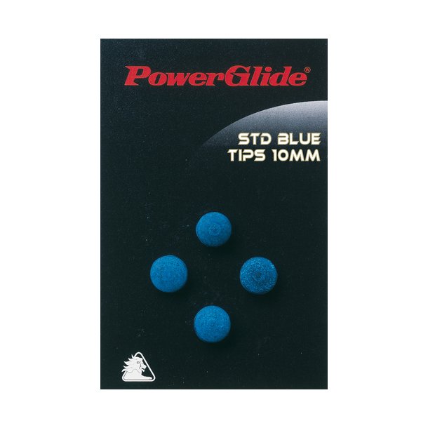 Powerglide Standard Hard 10 mm k�spidser i bl�t l�der &ndash; 4 selvkl�bende k�spidser til pool- og snookerk�er.