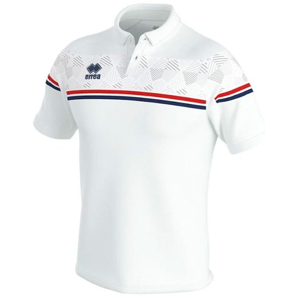 Erre� Dominic tr�nings poloshirt hvid str. L med gr�, r�d og bl� detaljer i Oeko-Tex kvalitet, herremode
