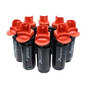 Precision drikkedunk s�t med 8 hygiejniske 1L flasker og oval holder til sportshold og tr�ning