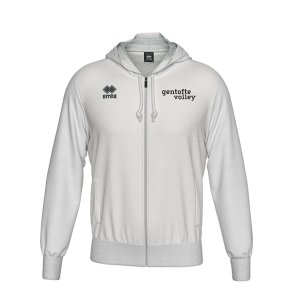 Hvid Gentofte Volley Erre� Jacob h�ttetr�je med lille Gentofte Volley logo p� venstre bryst og gennemg�ende lynl�s