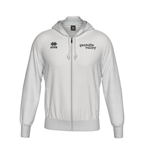 Hvid Gentofte Volley Erre� Jacob h�ttetr�je med lille Gentofte Volley logo p� venstre bryst og gennemg�ende lynl�s