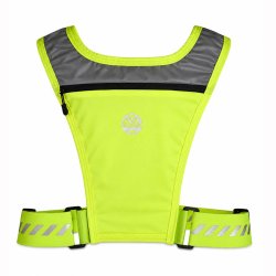 Six Peaks neongul letv�gts l�bevest med tre lynl�slommer, reflekser og justerbar taljerem til l�b og tr�ning.