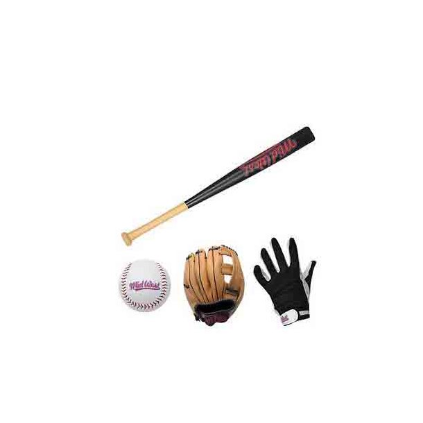 MidWest baseballs�t til b�rn med 60 cm tr�bat, junior baseballhandske og vinyl-baseball