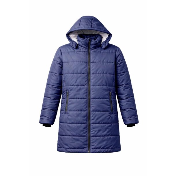 M�rkebl� coachjakke i ribstopnylon med h�tte og h�j krave, set forfra