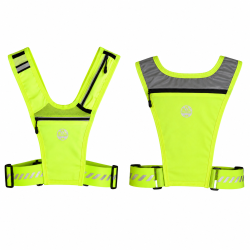 Six Peaks neongul letv�gts l�bevest med tre lynl�slommer, reflekser og justerbar taljerem til l�b og tr�ning.