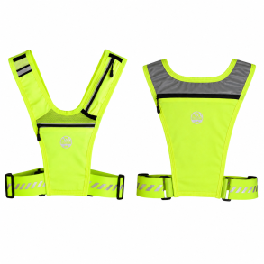 Six Peaks neongul letv�gts l�bevest med tre lynl�slommer, reflekser og justerbar taljerem til l�b og tr�ning.