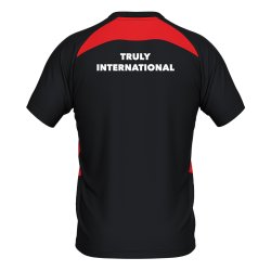 Back of black and red Olympiakos Erre� Adrien training T-shirt with Truly International print