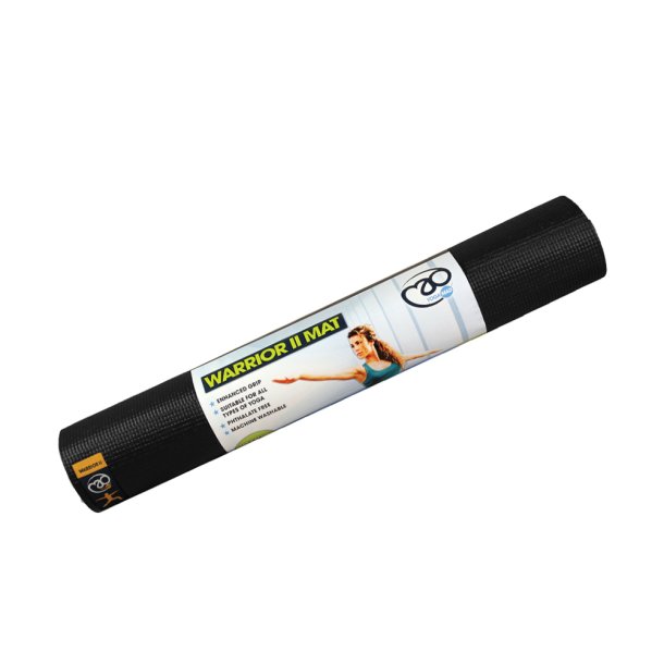Sort Yoga-Mad Warrior II yogam�tte 4 mm, 183 x 61 cm, med forbedret greb og st�dabsorbering til yoga, pilates og hjemmetr�ning.