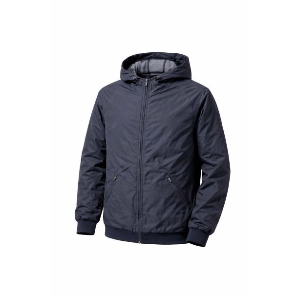 Vindjakke i sort med ribkant ved �rmer og nederkant.