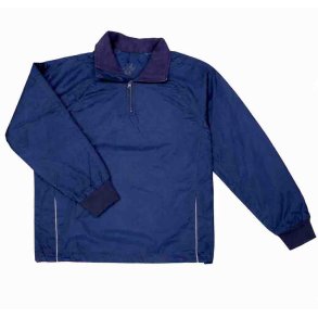 M�rkebl� windbreaker til b�rn med ribkant ved �rmer og fleecekrave.