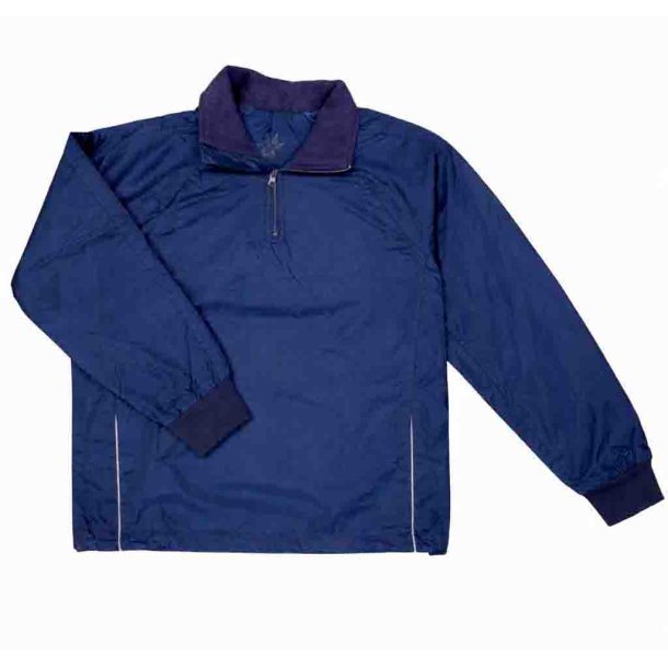 M�rkebl� windbreaker til b�rn med ribkant ved �rmer og fleecekrave.